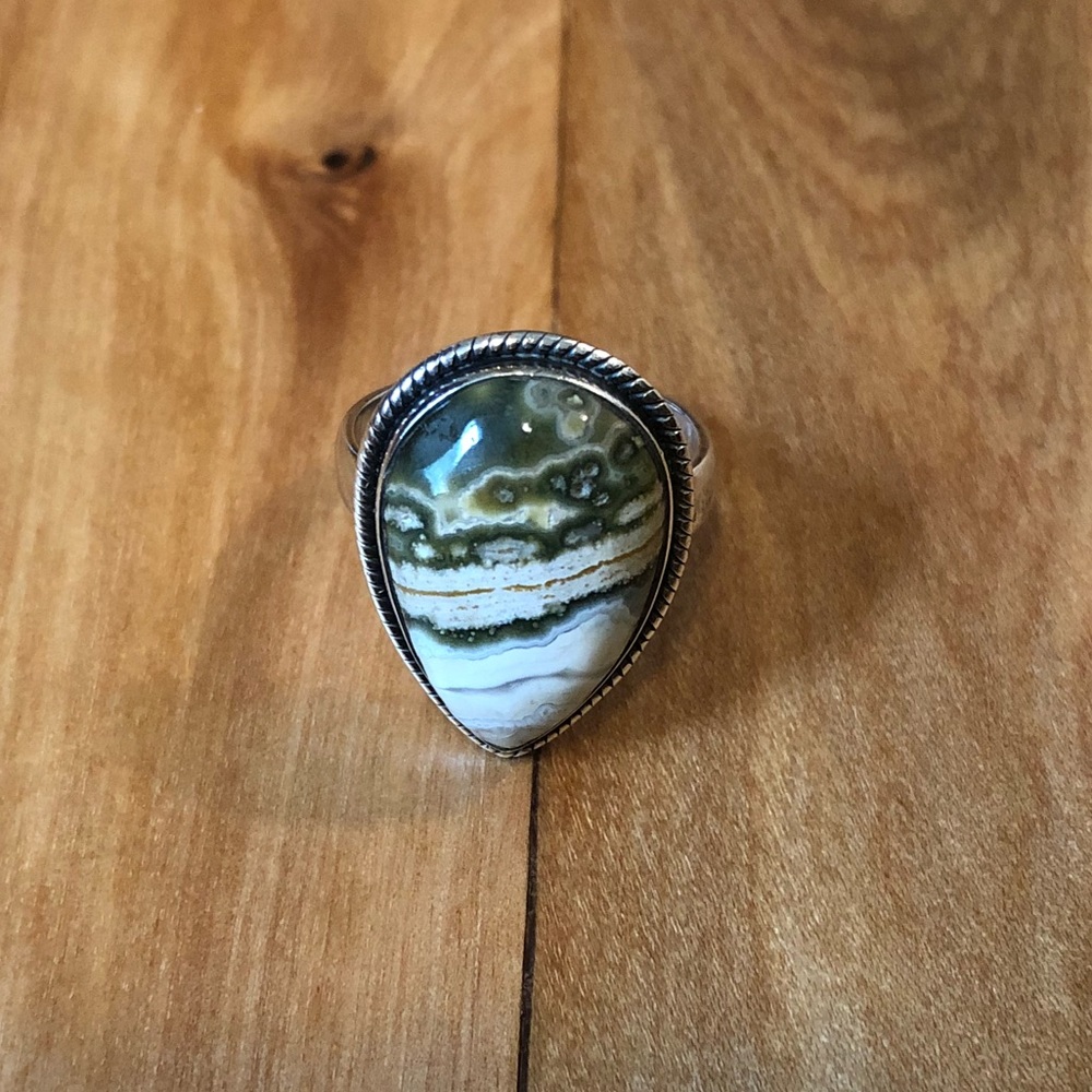 Genuine Picture Jasper & Sterling Ring Size 9